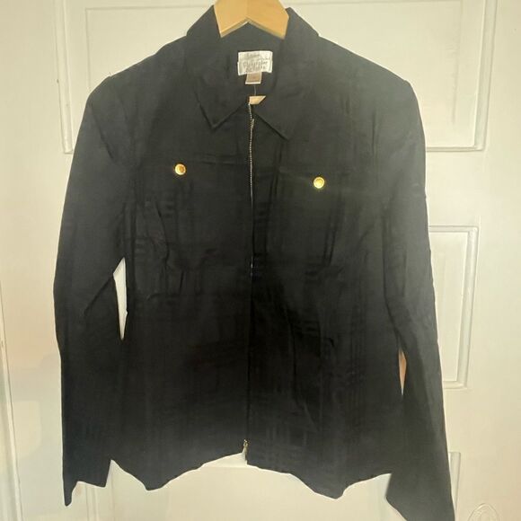 Christopher & Banks Black Textured Zip Jacket - Picture 2 of 14